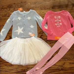 GYMBOREE long sleeved shirt, tights, sweater & tulle skirt size medium (7-8) NWT